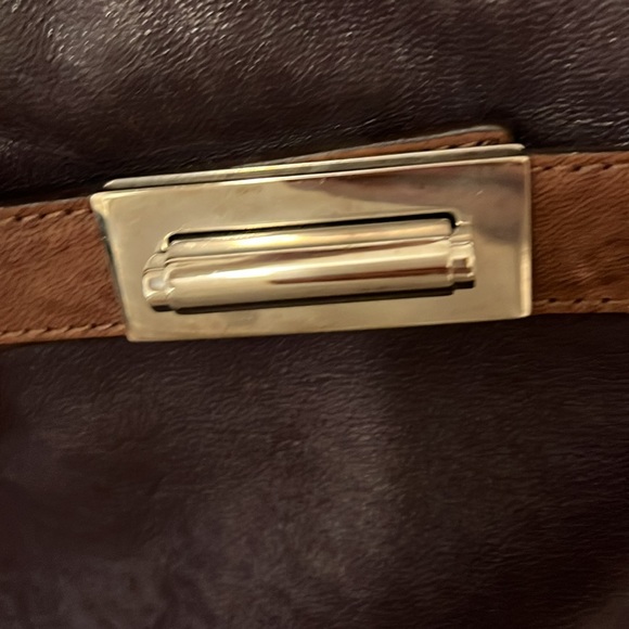 EUC AUTH LANVIN KENTUCKY SUEDE LEATHER BROWN & PURPLE PURSE - Picture 4 of 10